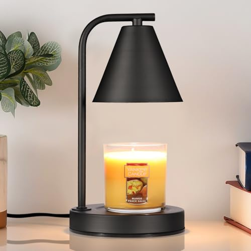 Candle Warmer Lamp, Electric Candle Lamp Warmer Gifts for Mom Women House Warming Gifts New Home Bedroom Decor Dimmable Wax Melt Warmer for Scented Wax with 2 Bulbs, Jar Candles (Black)