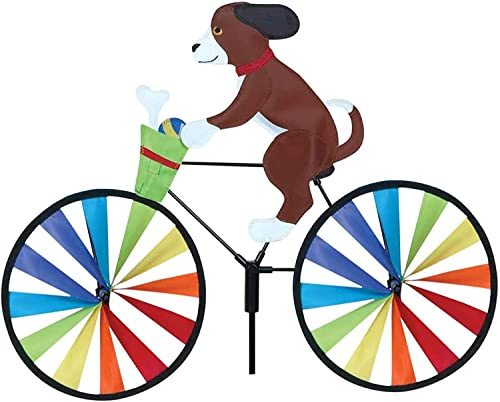 Cartoon Bike Spinner Cat Dog Bicycle Garden Stake,3D Animal Riding Bike Windmill Wind Spinner,Cute Cat Dog on Bike Windmill Wind Spinner,for Outdoor Stake Decorations (Brown Dog)