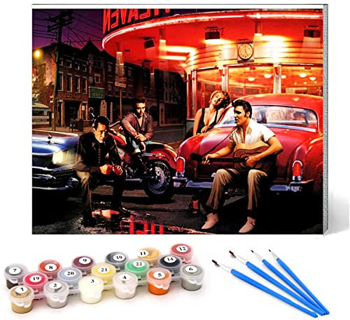 CHKNUJY DIY Malen nach Zahlen Kinder für Erwachsene Anfänger Leinen Leinwand Acryl Anzahl Malerei Geschenke Elvis Wandkunst Home Decoration 40x50cm Rahmenlos