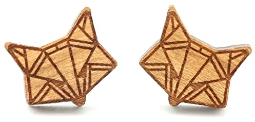 NaturSchatulle Holzschmuck Ohrringe Damen 12mm Fuchs Gravur Holzohrringe Stecker 925 Silber Ohrstecker Schmuck Kirschholz