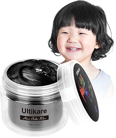 Cire Colorante Cheveux, Ultikare Couleur Des Cheveux Cire Noir cire de teinture temporaire Lavable DIY Crème lavables naturelle instantanément homme et femme boîte de nuit, Cosplay Halloween…