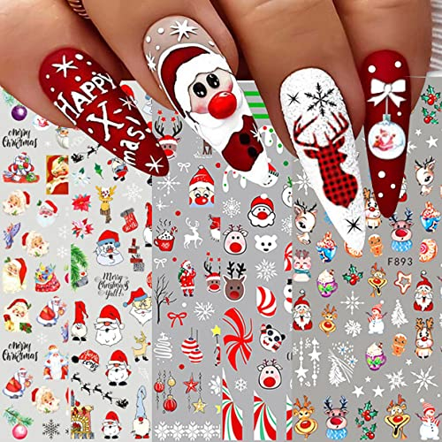 10 Blatt Nagelsticker Weihnachten Nagelaufkleber Selbstklebend Schneemann-Weihnachtsmann Nail Art Sticker Dekoration Nageldesign Zubehör