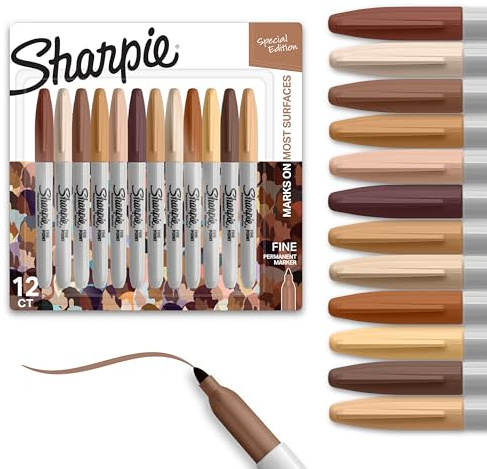 Sharpie Permanenta markörer, porträttfärger, fin spets, blandade, 12 stycken