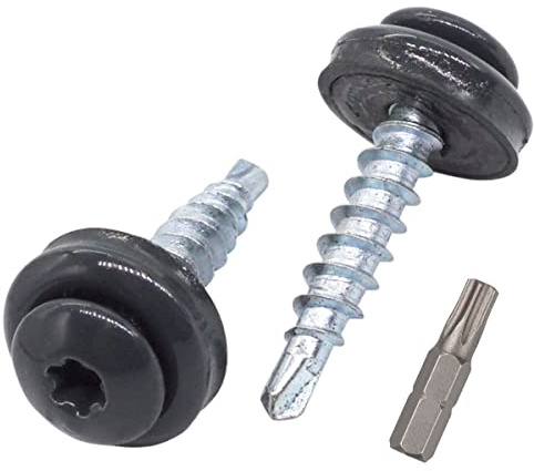 SKIR'CO (200 Stück) Metalldachschrauben 4,8 x 20 mm lackiert selbstbohrende Schrauben mit EPDM Unterlegscheiben Torxkopf (Anthrazitgrau RAL 7016)