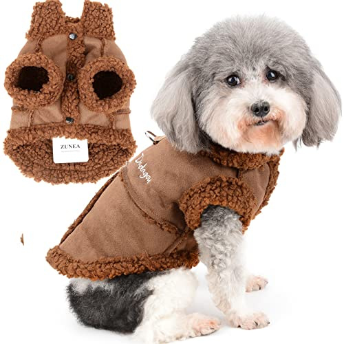 Zunea Manteau d'hiver pour Petite Chien Chaud Chiot Veste Manteau Vêtement Doux Doublé en Polaire avec Anneau en D Vêtement Coupe-Vent pour Temps Froid pour Chihuahua Yorkshire Marron S