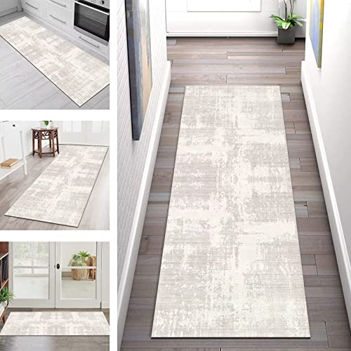 Teppich Läufer Flur Küche rutschfest Waschbar Teppichläufer Lang Matte 100X240CM Küchenläufer Küchenteppich Meterware, Beige Abstrakt 3D Korridor Tepiche Schlafzimmer Esszimmer Breite 40-120cm