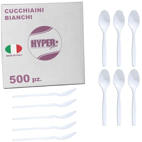HYPER form -500 Cucchiaini in Plastica Bianchi, Riutilizzabili e Robusti per Aperitivo e Dessert. Per compleanni Feste e Party.