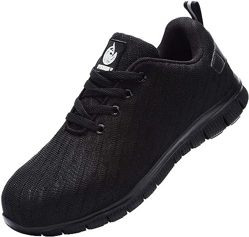 DYKHMILY Sicherheitsschuhe Damen Herren Arbeitsschuhe S1 Leichte Stahlkappenschuhe S1 Leichte Sportlich Trekking Turnschuhe Anti-Smashing (Schwarz,41EU)