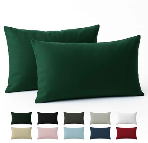 Kissenbezug 50x70 Renforcé Baumwolle (2er-Set) - Grün - Dicht gewebt mit 57 Fäden/cm² - Kissenbezug 70x50 cm - Oeko Tex Zertifiziert - Dreamzie