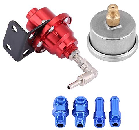 Regulador de Presión de Combustible, Reguladores de Voltaje Powersports, Universal Coche de Aluminio 160Psi Ajustable 1: 1 Regulador de Presión de Combustible Kit de Medidor de (Rojo)