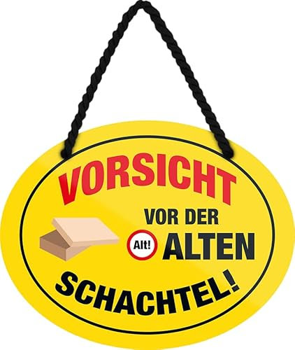 Blechschild ''Vorsicht vor der alten Schachtel'' 18x14cm Geschenk Lustige Sprüche Feier Vintage Retro Geburtstag Deko Party Überraschung Fan Familie Zuhause Eltern Geschwister