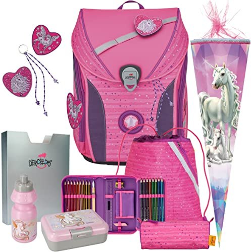 DerDieDas ErgoFlex MAX - Pretty Unicorn - Einhorn - Schulranzen-Set 8tlg. mit Schuhbeutel und Schultüte - Brotdose und Trinkflasche Gratis dazu