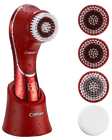Spazzola elettrica per la pulizia del viso, spazzola elettrica per la pulizia del viso, ricaricabile, IPX-7, impermeabile, rotante, esfoliante, massaggiante e pulizia profonda, con 4 testine