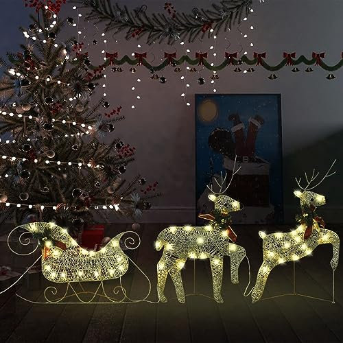 Rentiere & Schlitten Weihnachtsdekoration 60, JUNZAI Weihnachtsbeleuchtung Außen Figur, Weihnachten Rentier, Weihnachtsdekoration, Leuchtstäbe Für Den Balkon, Outdoor Gold