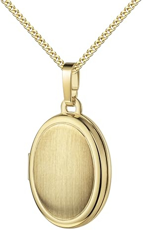 JEVELION Gold Medaillon 333/8 Karat für 2 Bilder Amulett Anhänger oval zum Aufklappen für Damen mit Halskette