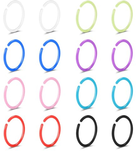 ZS 12pcs 20G Colorful Bioflex Flexible Nose Retainer Rings, Bioplastic Bendable Clear Nose Studs Nostril Piercing Jewelry for Women Men