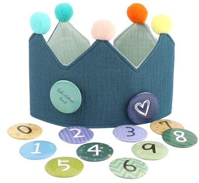 BOXOB Birthday Crown Hat, Numbered Signs, Blue with Multicolor, Kids, Unisex, Casual Party