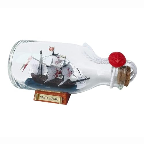 FLADO Ship in a Glass Bottle, Santa Maria Boat Model in Bottle, Christmas Birthday Gifts for Children, Friends And Family, Children's Room Decoration (12 * 5.5 * 7.5cm)