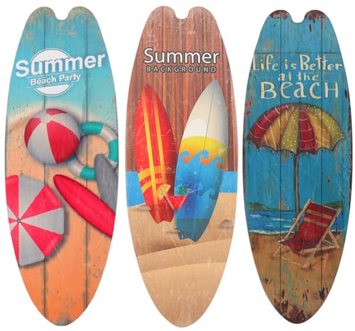 Tofficu Surfbrett Holzschild Deko, dreiteiliges Surfbrett-Schild, Strand-Willkommensschild, Wanddekoration für den Außenbereich, geeignet für Zuhause, Wände, Gärten und Strandpartys, Sommer Deko