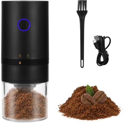 Coffee Bean Grinder, 20g Electric Automatic Burr Coffee Grinder USB 1200mah Rechargeable Portable Coffee Grinders with Brush, Fast Grinding for Coffee Beans Pepper Spice Grain Nuts