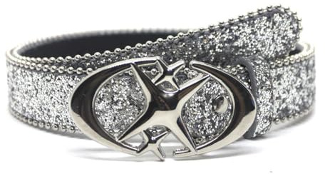 Punk Star Moon Belt Y2K Glitzer Strass PU Leder Taillengürtel für Frauen Bund Gothic Herren Kleider Jeans, silber, Einheitsgröße