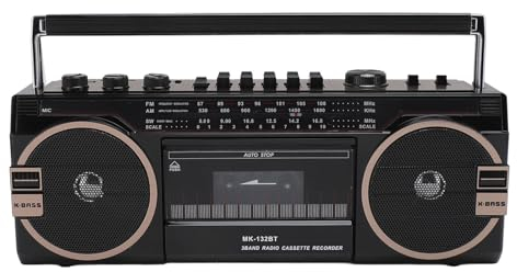 Boombox portatile lettore cassette boombox retrò boombox AM-FM-SW radio stereo con altoparlante grande e jack per cuffie, porta USB, colore: nero