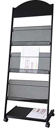 Zeitschriftenständer, 3 Taschen, Zeitschriftenhalter mit 4 Rädern, Dokumentenablage aus Metall für den kommerziellen Messeempfang