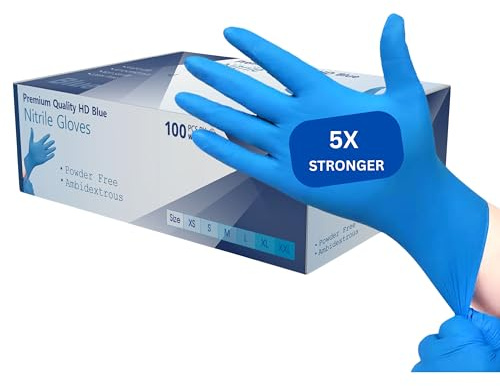 firmsafeT Heavy Duty 5 Gram Strong Disposable Blue Nitrile Examination Gloves Medical- Food – Mechanical – Industrial - Hair & Beauty – Janitorial - Latex Free, Powder free (XL)