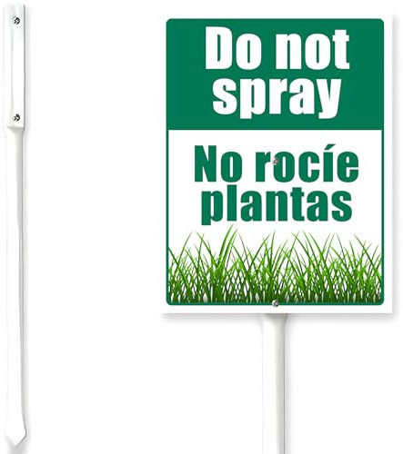 Horienteeon Schild mit Pfahl Do Not Spraying, 20,3 x 30,5 cm, zweisprachig, dekorativer Pflanzenstecker, Rasen, Aluminium, Terrassendekoration, Weg, Hof, für drinnen und draußen, 20,3 x 30,5 cm