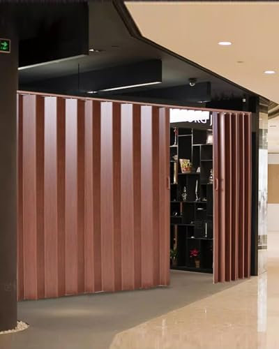 Concertina Door Brown PVC Concertina Bi-Folding Sliding Door Kit, Interior Doors for Closet/Cupboard, Roll up Screen Gate with Aluminum Alloy Top Track(92x80in(236x203cm))