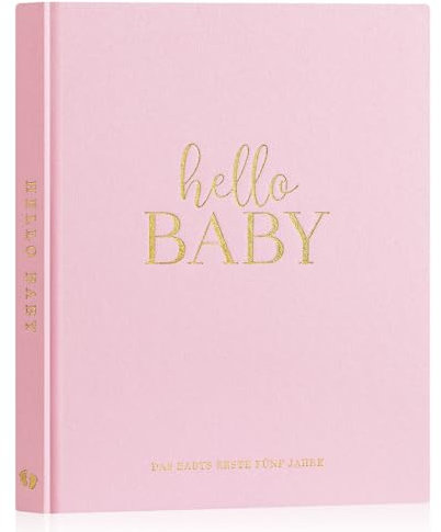 Lanpn Hello Baby Erstes 5 Jahr Babytagebuch für Mädchen Junge - Leinen Hardcover Baby Tagebuch zum Eintragen Babybuch für neue Eltern - Baby Album Baby Erinnerungsbuch Geschenk (Rosa, 154 Seiten)