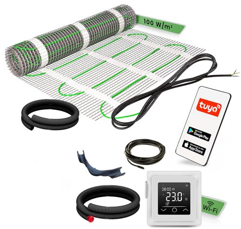 EH Expert EcoPRO Heizmatten Set | 100 W/m² | 5 m² | Elektrische Fußbodenheizung - für Fliesen, Naturstein, Teppich, Vinyl und Laminat, inkl. Installationsmaterial, mit WLAN Touchthermostat (Weiß)