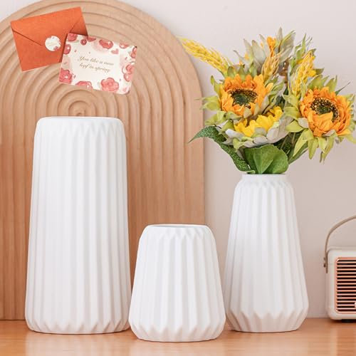 UCAMP Keramik Vase,Blumenvasen aus Keramik von 3 für Moderne Home Decor,Vasen Deko Vasen Set Keramiks Vasen für Blumen,Vase für Pampasgras,Deco Matte Vasens für Pampasgras Weiße Keramiks Vases Set