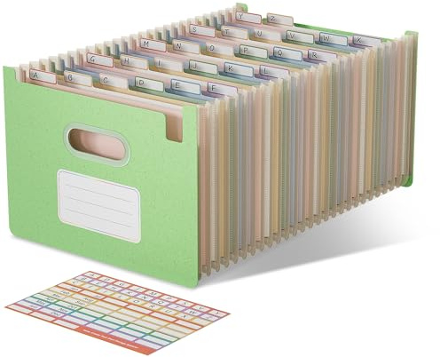 EcoStash Dokumentmapp A4 26 fack, vetehalm fläktmapp sorteringsmapp färgglad mapp organisatör, dragspel mapp, upprätt och ovanpå, BPA-fri, tillbaka till naturen, hälsosamt liv-mintgrön