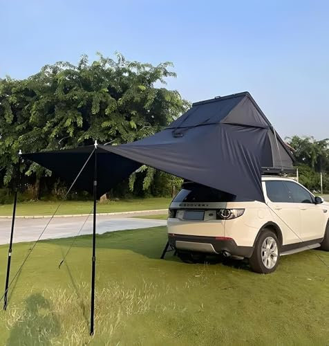 Tienda de campaña para el techo del coche, color negro y gris, rígida, aluminio, para camping, triángulo (tienda de techo con toldo)