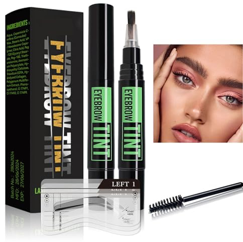 Brow Dye Kit Long-Lasting Eyebrow Tint Semi-Permanent Brown Eyebrow Waterproof Smudge-Proof Pen Tattoo Pencil Medium Brow Makeup for Defined Natural Look Easy to-Use with Brush