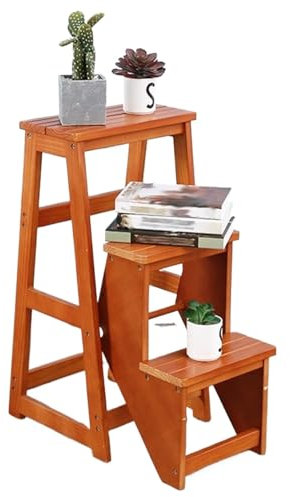OZBME Escabeau en Bois Pliant à 3 marches pour la Maison, la Cuisine, Le Jardin – étagère à Fleurs Polyvalente, Portable (A 36 x 37 x 77 cm)