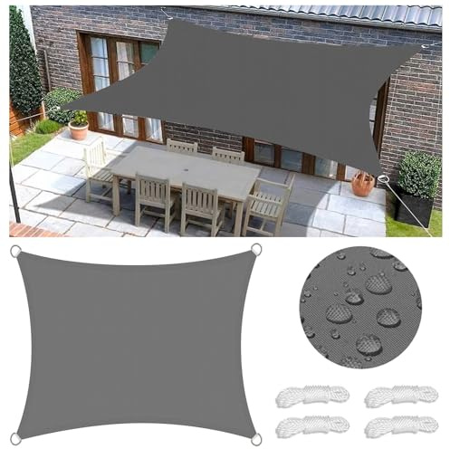 Sonnensegel Wasserdicht Rechteckig Viele Farbe Größe Balkon Sonnenschutz 98% UV Schutz Segeltuch Sonnensegel Markise Reißfest Wetterfest mit D-Ring und Kordel für Balkon Terrasse Garten 2.8x4M
