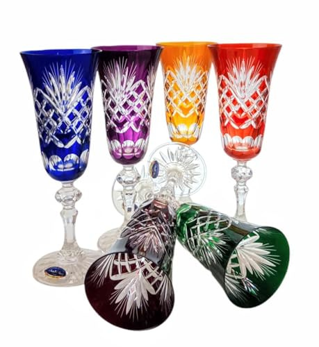 MaRika Ensemble de verres à champagne en cristal multicolore 150ml, fait à la main - Ensemble de 6, parfait pour le vin mousseux et le champagne, cadeau élégant pour les occasions spéciales