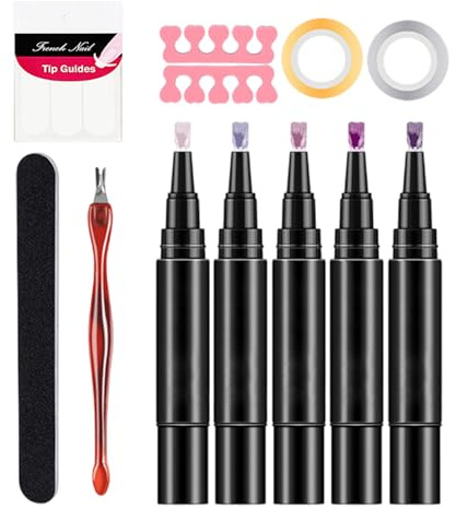 Set de pluma de uñas, gel de uñas, conjunto de uñas, esmalte de uñas, gel de gel, 5 unidades, conjunto de lápiz de gel con base y capa para secado rápido