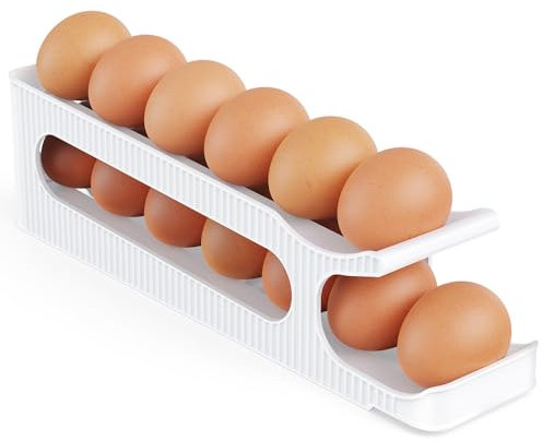 Porta Huevos, 2 Niveles Organizador Automático, Que Ahorra Espacio Hueveras para Frigorifico, Cocina, 1 Pieza