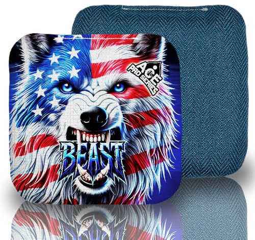 CornholeAce Pro Beast Cornhole Bags (Set mit 4 Stück) | Fischgrätenstoff, wasserdicht, mit Kunststoffharz gefüllt, doppelseitig, professionell, reguläre Größe, 15,2 x 15,2 cm, 473 ml, hergestellt in