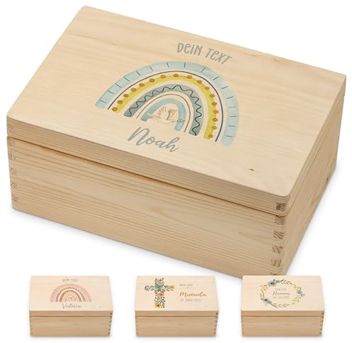 Lilletå® Erinnerungsbox Regenbogen (001.09) – Geschenk zur Taufe, Geburt, Kommunion, Konfirmation, Firmung – Erinnerungskiste für Mädchen & Jungen