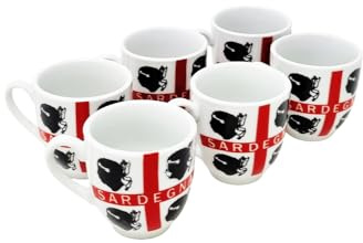 CUCUBA Juego de 6 tazas de café Cerdeña con la bandera de los Cuatro Moros de cerámica 70 ml lavables