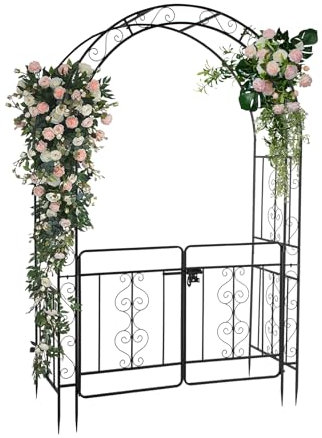 LEADZM Arche Métal Jardin, Arcade Mariage en Fer Revêtue de Poudre pour Plantes Grimpantes de Rose,Noir (Type d'étable avec Porte)
