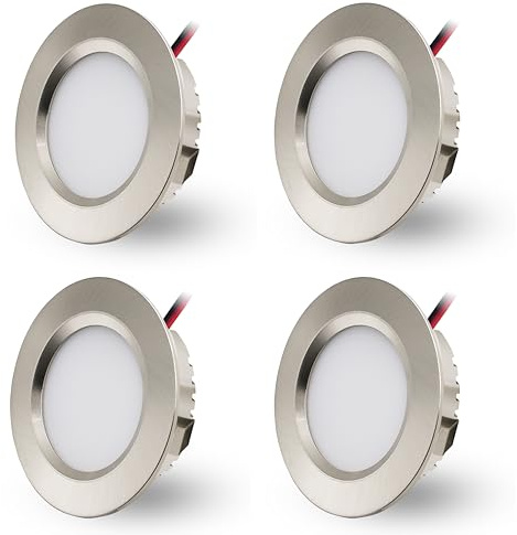 LED Einbaustrahler 230V 3W LED Spots Flach Einbauleuchten Einbauspots,Deckenstrahler Bohrloch 55-58mm und 15mm Flache,IP44 Deckenspots für Badezimmer,Küche,Wohnzimmer,4er Set (Nickel Kaltweiß 6000k)