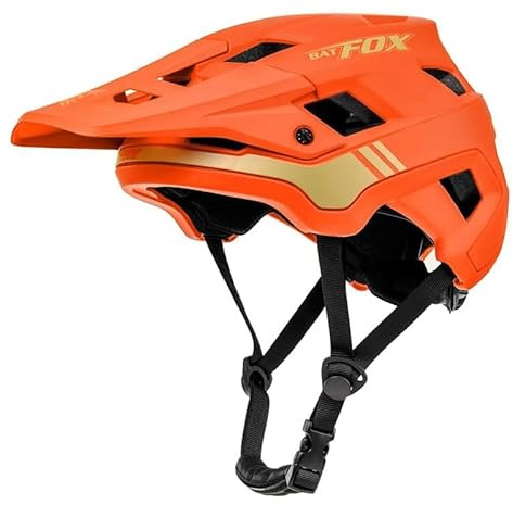 BATFOX Fahrradhelm, Leichter Komfort Mountainbike-Helm Skateboard Helm mit Visier, Atmungsaktiv Helme für Herren Damen Erwachsene Jugend, Verstellbar in der Größe (Orange, L)