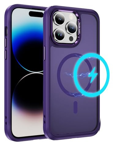 LCHULLE Cover Magnetica per iPhone 14 Pro Max Traslucida Opaca,Viola | Compatibile con MagSafe,Semi-trasparente Opaca Sottile Custodia, Protettiva PC Back + TPU Bumper,Protezione Antiurto Cover