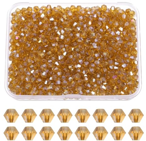 PATIKIL 1000pcs 4mm Bicone Glass Crystal Beads, Faceted Glass Spacer Beads with Box for Jewelry Making Bracelet Necklace Earrings DIY Suncatcher Craft, Amber AB