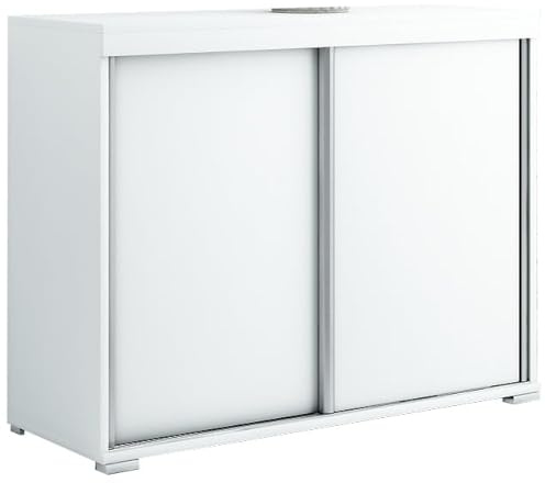 Meble Slupia Kommode Diego mit Schiebetüren - 140 cm Breit - Modern Robust - für Schlafzimmer, Flur, Wohnzimmer - Holzwerkstoff - Weiß